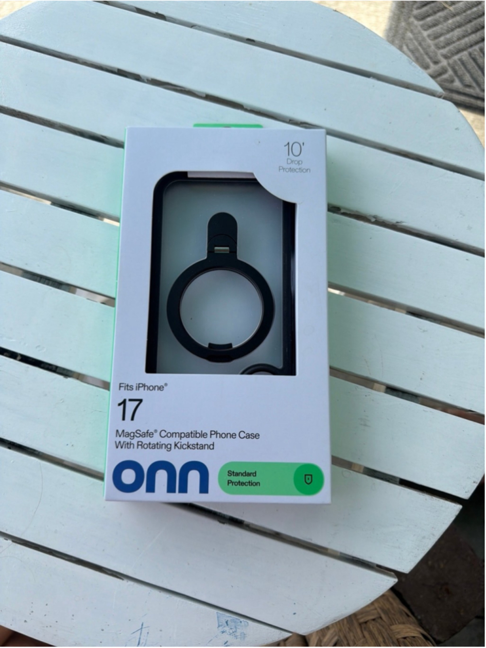 onn mag life compatible phone case with rotating kickstand. Clear w/ black trim